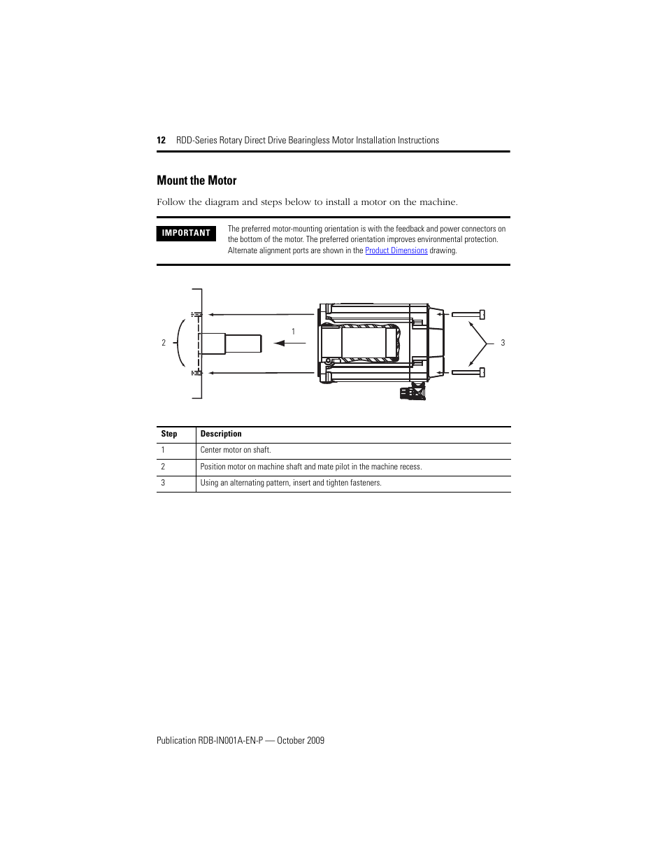Mount the motor | Rockwell Automation RDD-B2153 Rotary Direct Drive Bearingless Motors User Manual | Page 12 / 24
