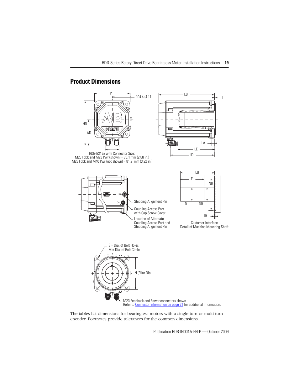 Product dimensions, Drawing | Rockwell Automation RDD-B2153 Rotary Direct Drive Bearingless Motors User Manual | Page 19 / 24