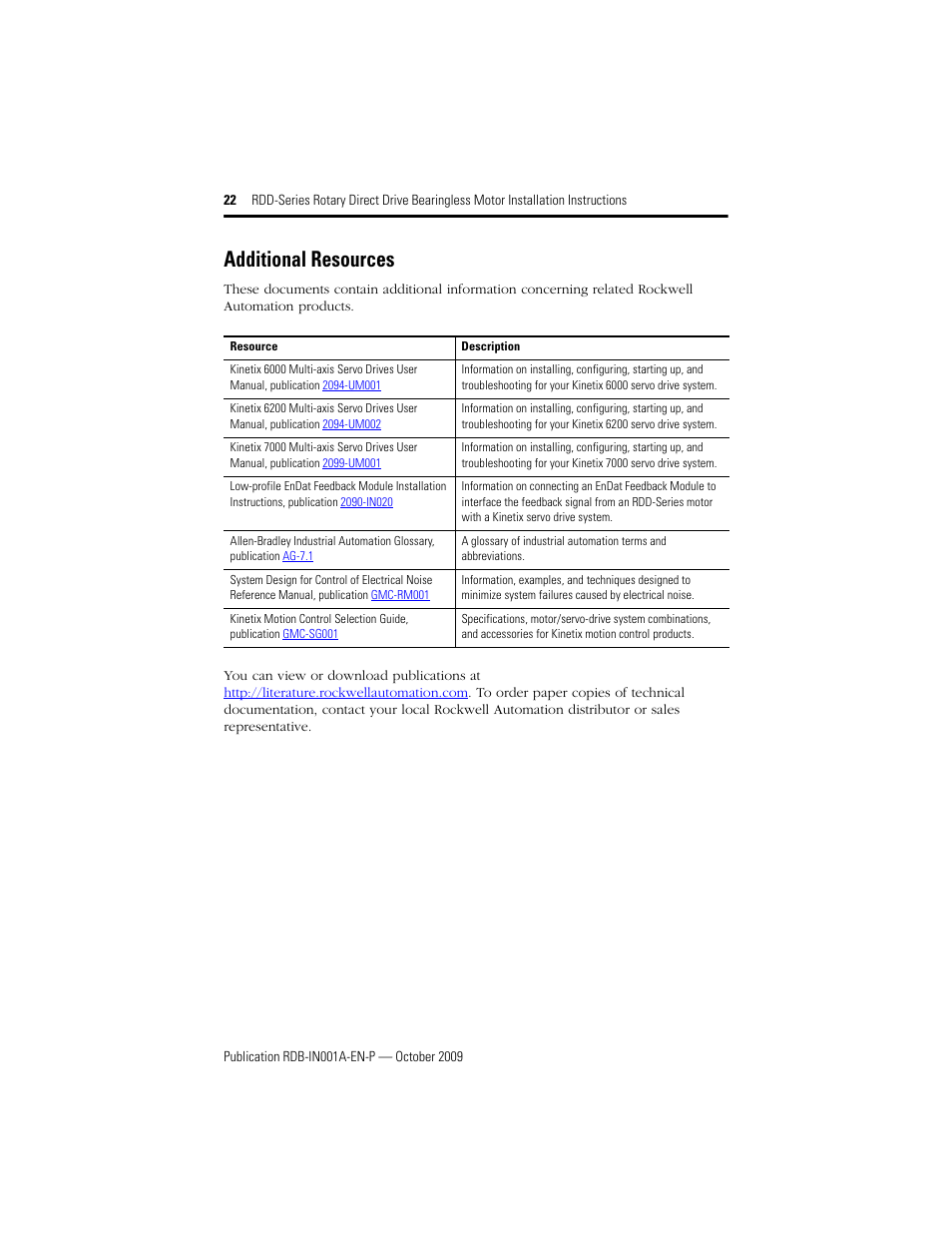Additional resources | Rockwell Automation RDD-B2153 Rotary Direct Drive Bearingless Motors User Manual | Page 22 / 24