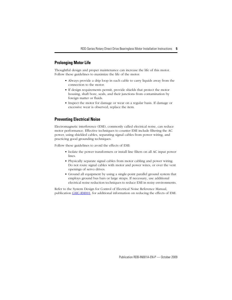 Prolonging motor life, Preventing electrical noise | Rockwell Automation RDD-B2153 Rotary Direct Drive Bearingless Motors User Manual | Page 5 / 24