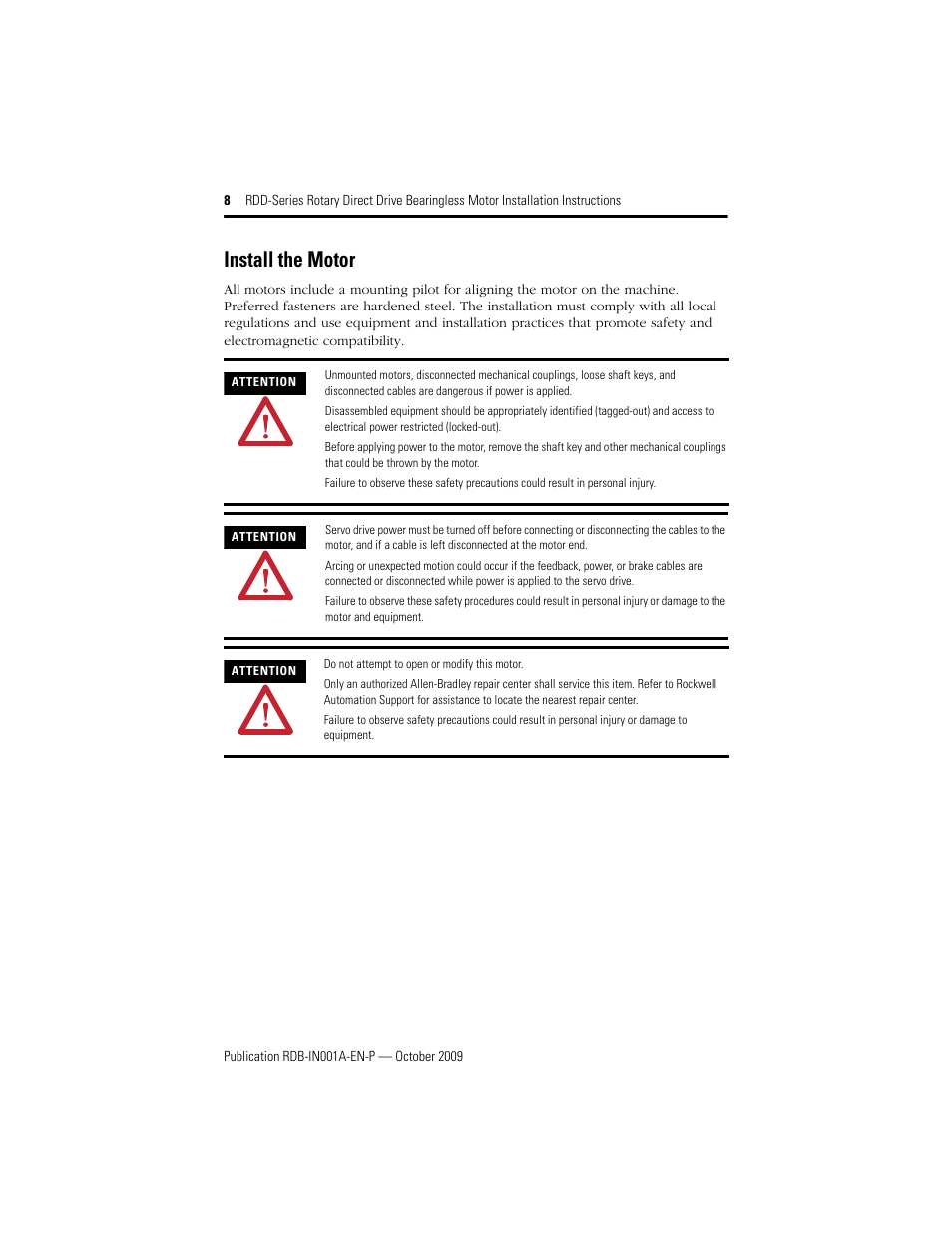 Install the motor | Rockwell Automation RDD-B2153 Rotary Direct Drive Bearingless Motors User Manual | Page 8 / 24