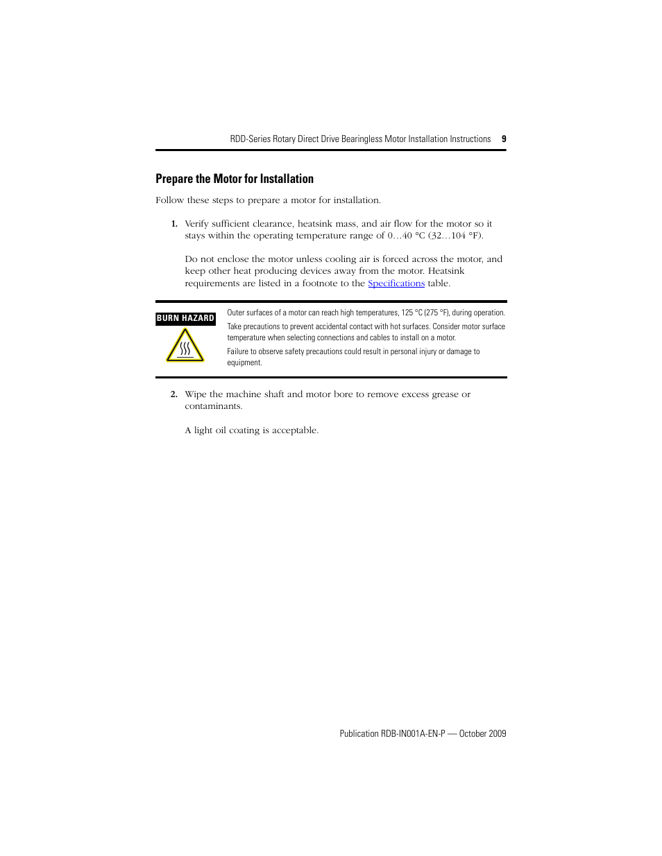 Prepare the motor for installation | Rockwell Automation RDD-B2153 Rotary Direct Drive Bearingless Motors User Manual | Page 9 / 24