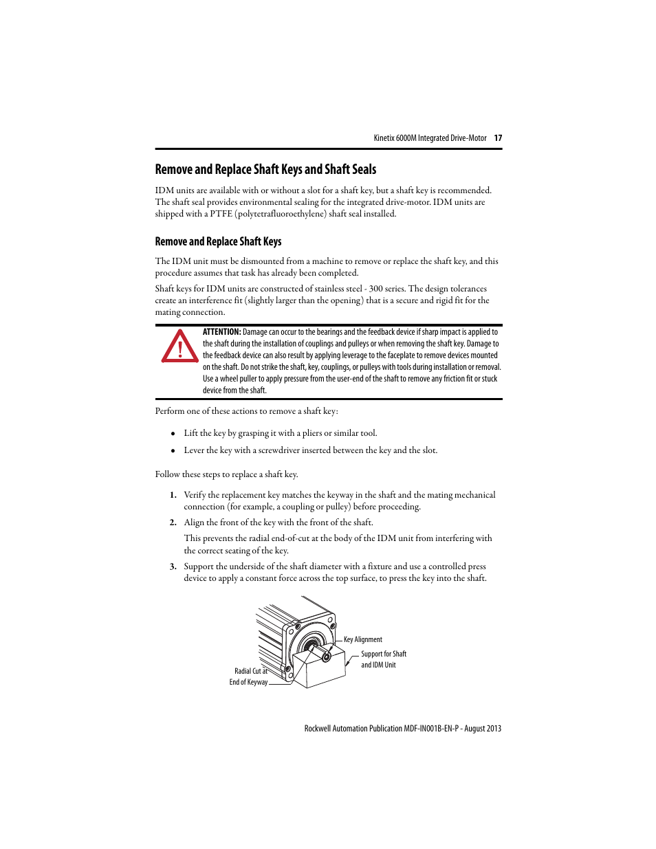 Remove and replace shaft keys and shaft seals, Remove and replace shaft keys | Rockwell Automation MDF-SBxxxx Kinetix 6000M Integrated Drive Motor Installation Instructions User Manual | Page 17 / 24