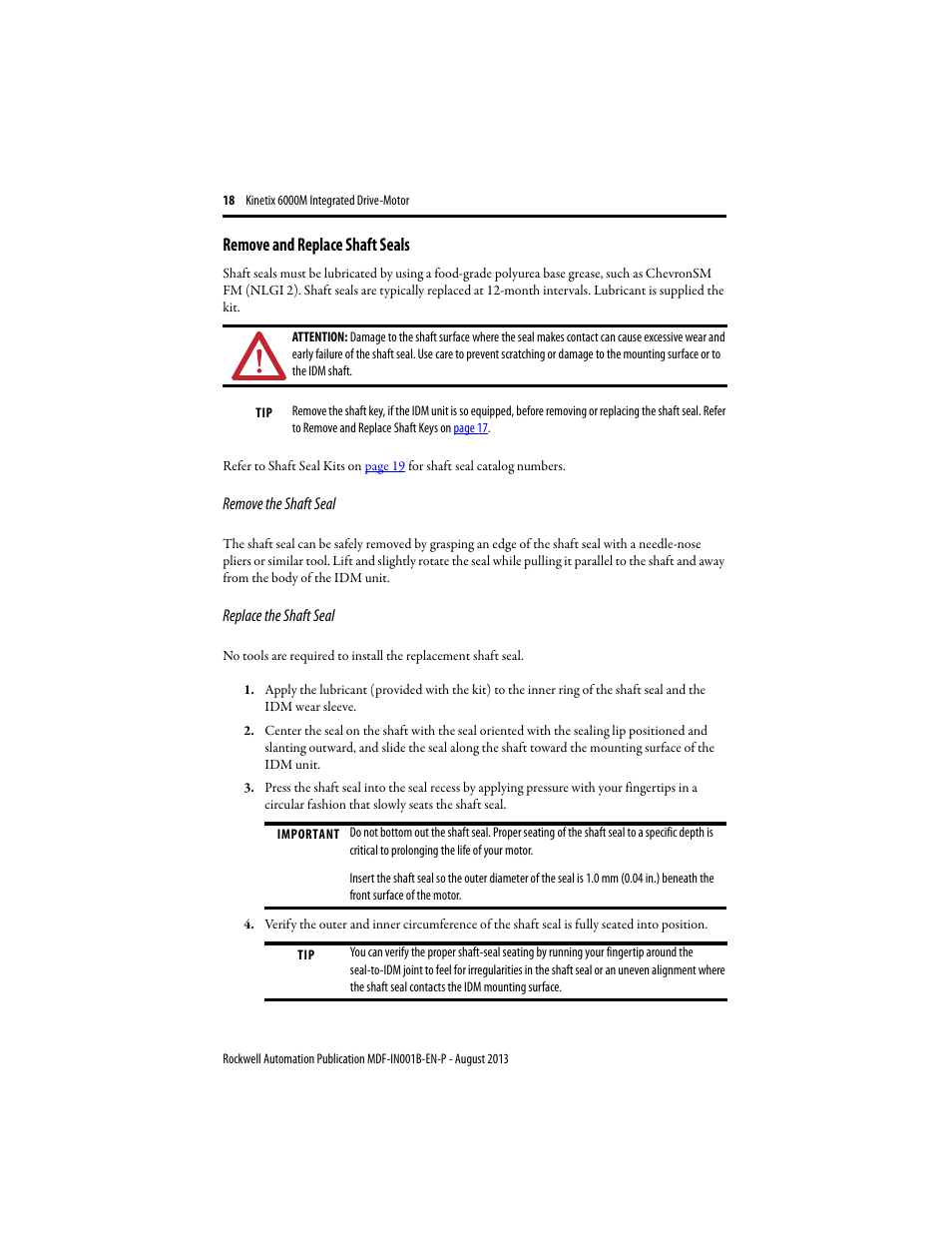 Remove and replace shaft seals | Rockwell Automation MDF-SBxxxx Kinetix 6000M Integrated Drive Motor Installation Instructions User Manual | Page 18 / 24