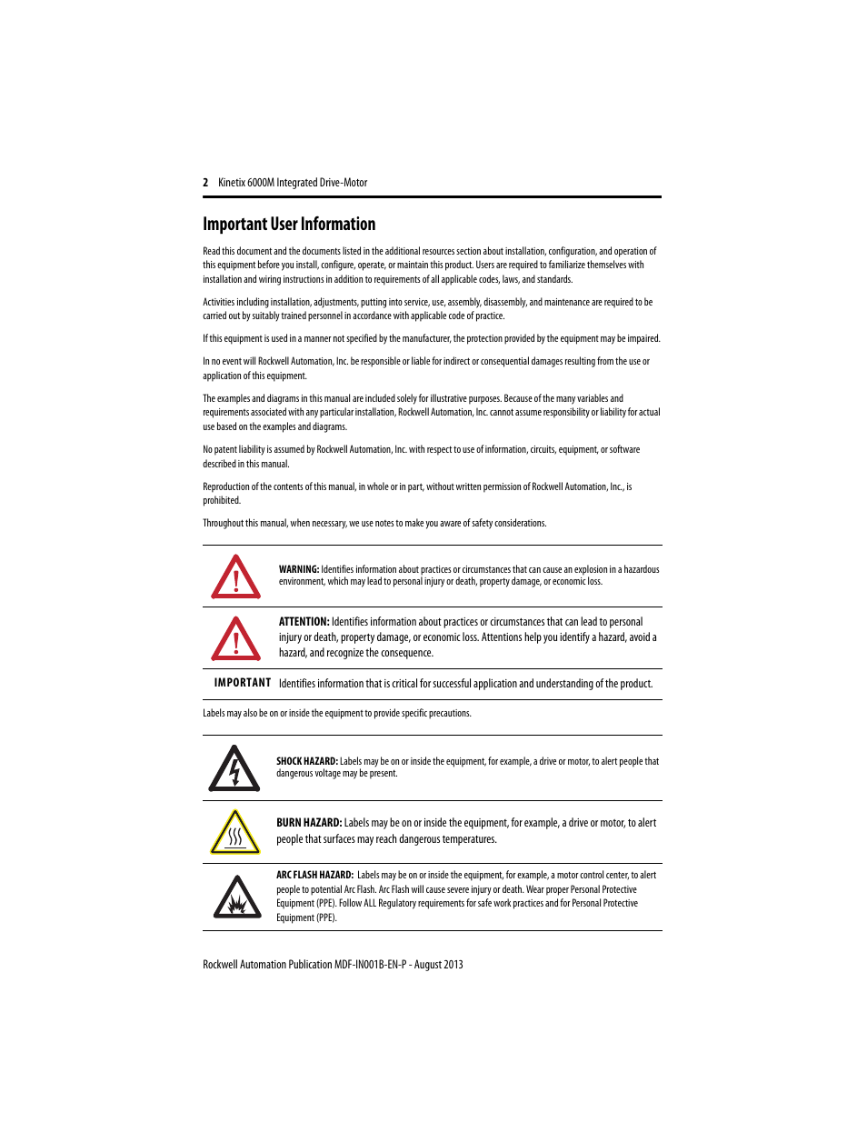 Important user information | Rockwell Automation MDF-SBxxxx Kinetix 6000M Integrated Drive Motor Installation Instructions User Manual | Page 2 / 24