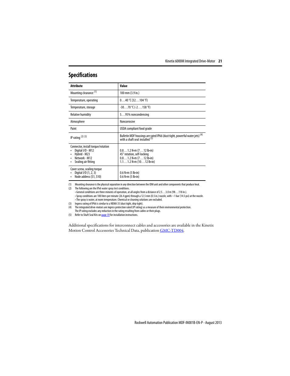 Specifications, To specifications | Rockwell Automation MDF-SBxxxx Kinetix 6000M Integrated Drive Motor Installation Instructions User Manual | Page 21 / 24