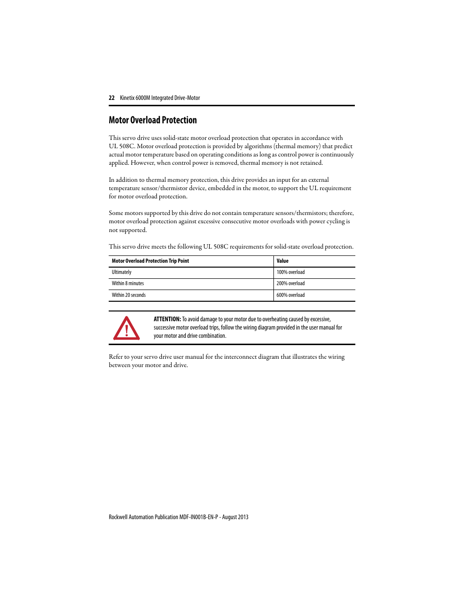 Motor overload protection | Rockwell Automation MDF-SBxxxx Kinetix 6000M Integrated Drive Motor Installation Instructions User Manual | Page 22 / 24