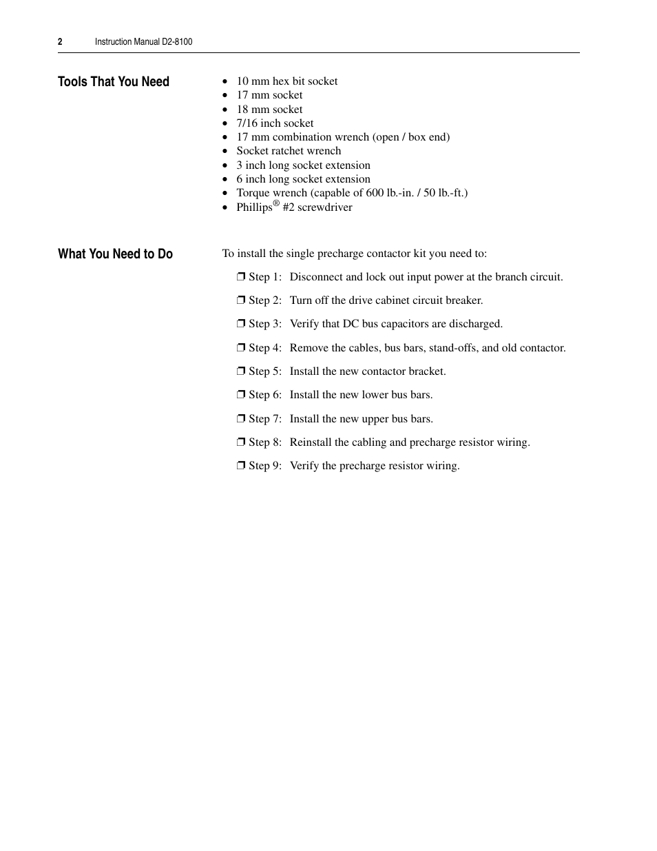 Tools that you need, What you need to do | Rockwell Automation Single Precharge Contactor Replacement Kit for LiquiFlo 2.0 AC Fr 3 Drive Ass'y User Manual | Page 2 / 10