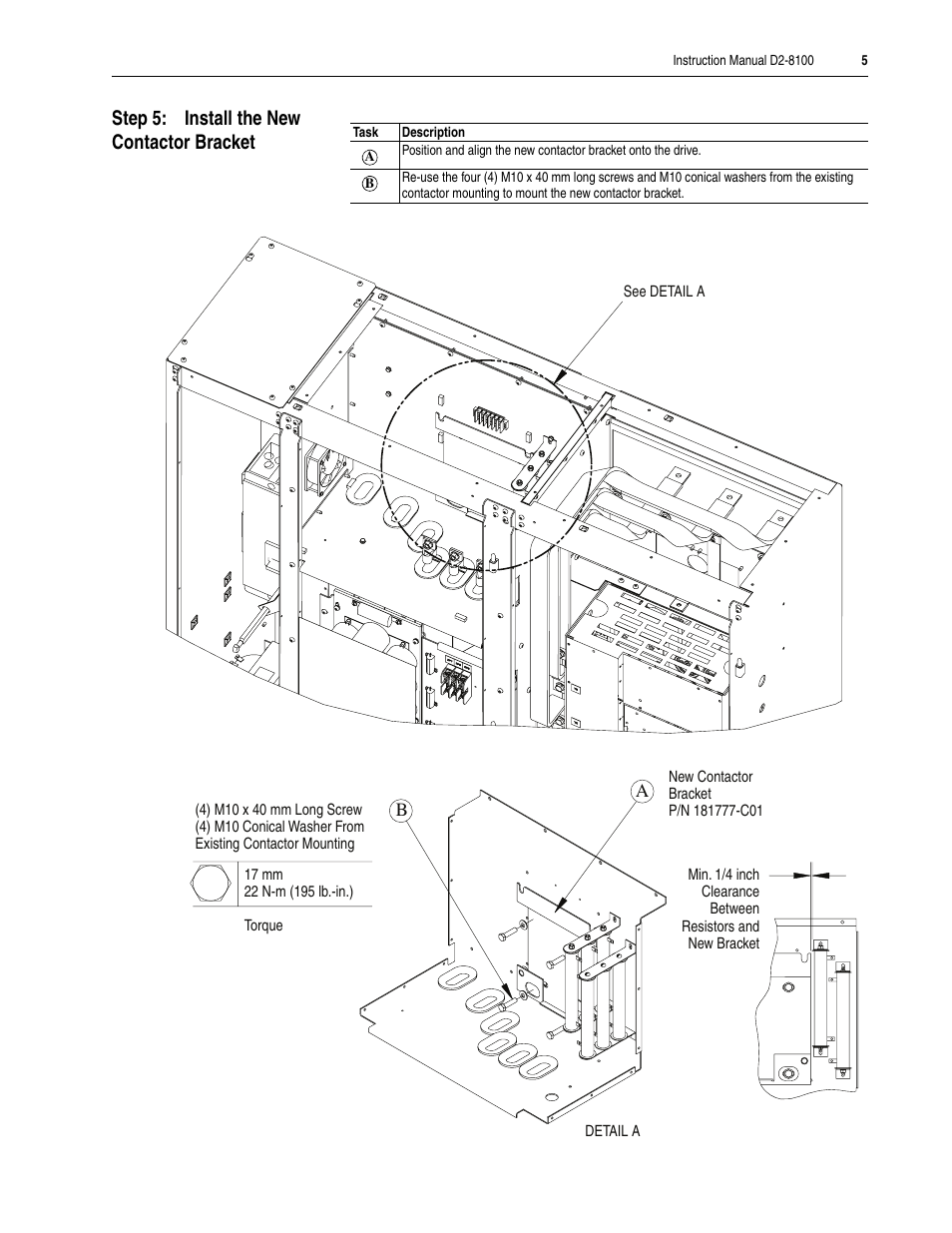 Step 5: install the new contactor bracket | Rockwell Automation Single Precharge Contactor Replacement Kit for LiquiFlo 2.0 AC Fr 3 Drive Ass'y User Manual | Page 5 / 10