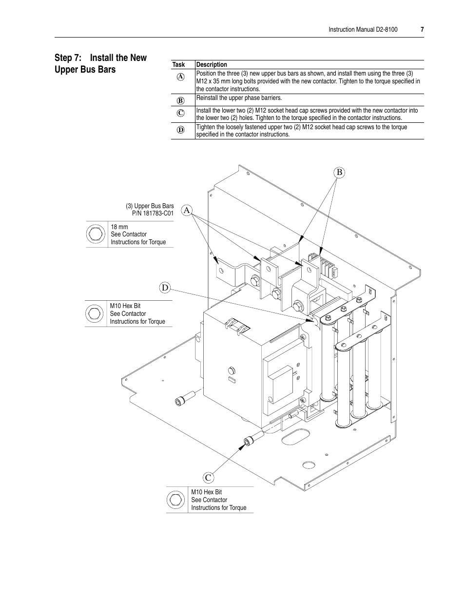 Step 7: install the new upper bus bars | Rockwell Automation Single Precharge Contactor Replacement Kit for LiquiFlo 2.0 AC Fr 3 Drive Ass'y User Manual | Page 7 / 10