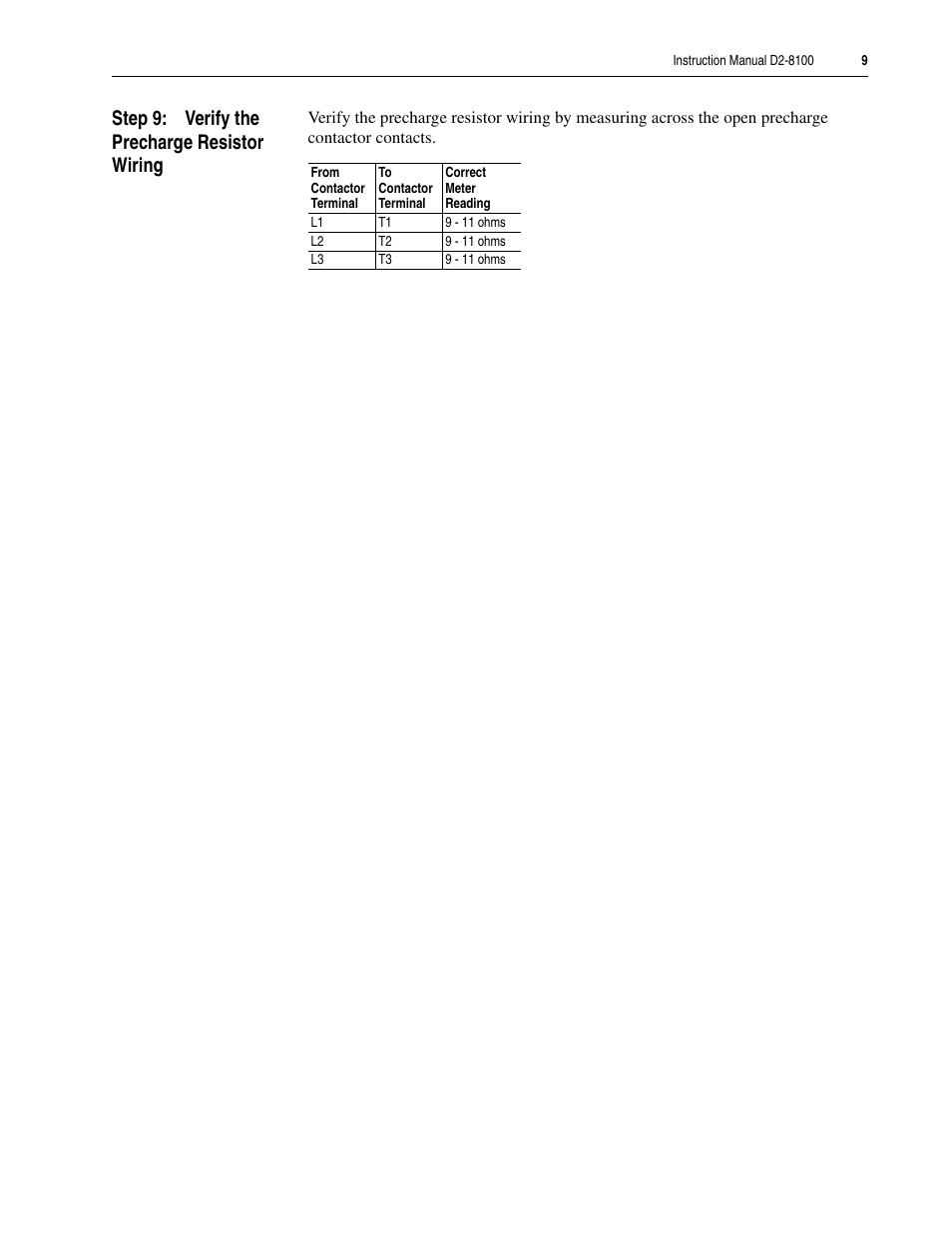 Step 9: verify the precharge resistor wiring | Rockwell Automation Single Precharge Contactor Replacement Kit for LiquiFlo 2.0 AC Fr 3 Drive Ass'y User Manual | Page 9 / 10