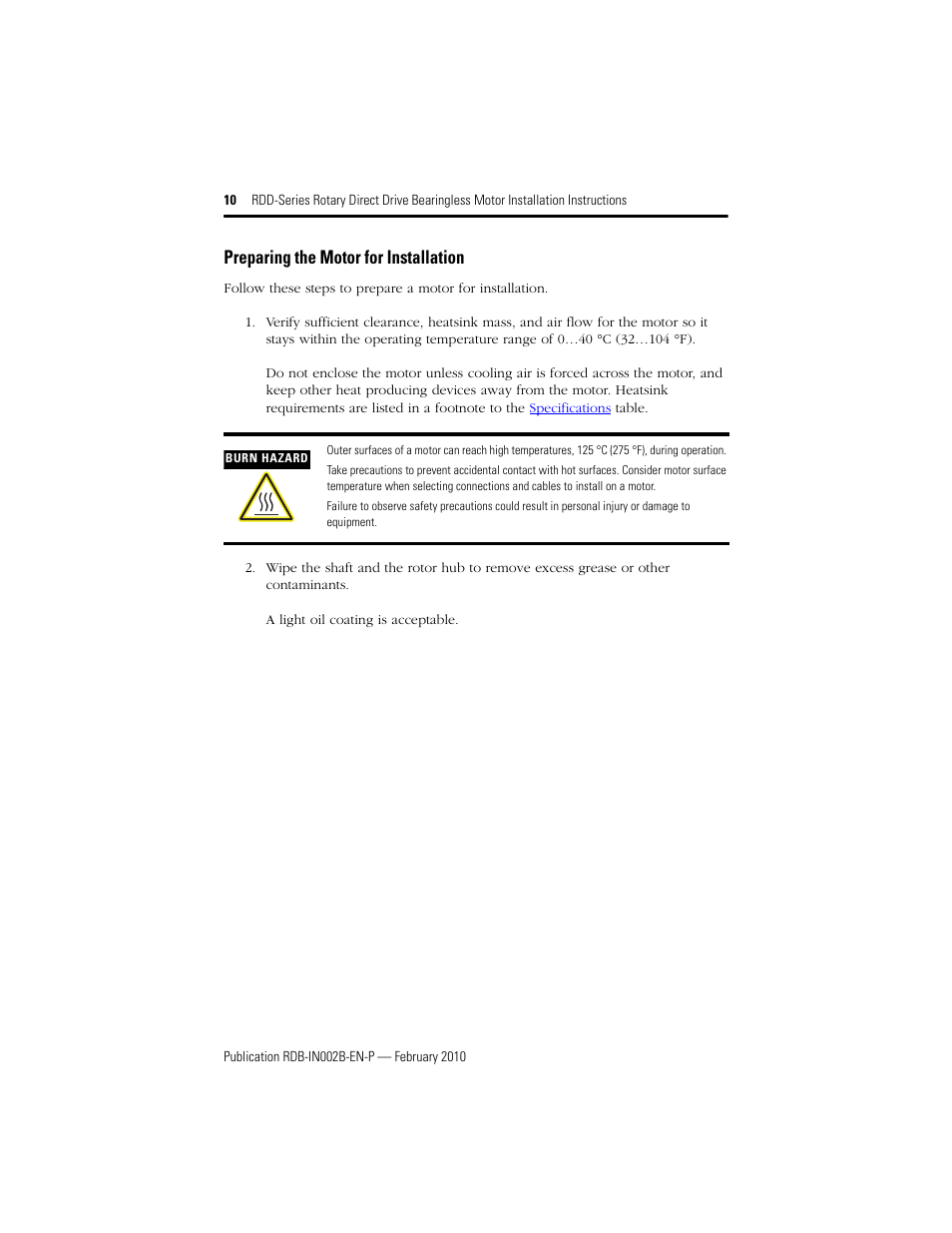 Preparing the motor for installation | Rockwell Automation RDD-B4102 Rotary Direct Drive Bearingless Motors User Manual | Page 10 / 32