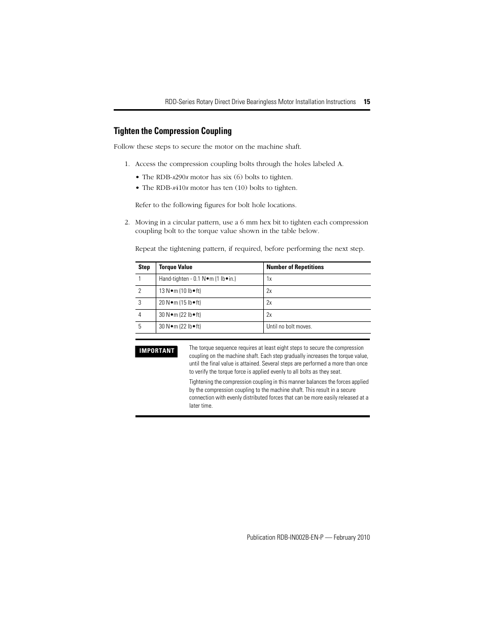 Tighten the compression coupling | Rockwell Automation RDD-B4102 Rotary Direct Drive Bearingless Motors User Manual | Page 15 / 32