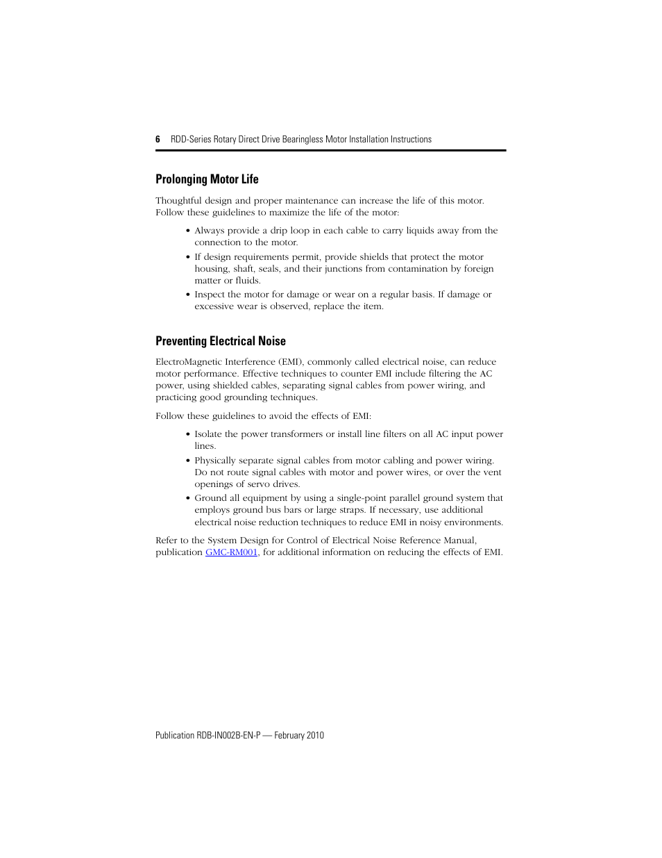Prolonging motor life, Preventing electrical noise | Rockwell Automation RDD-B4102 Rotary Direct Drive Bearingless Motors User Manual | Page 6 / 32