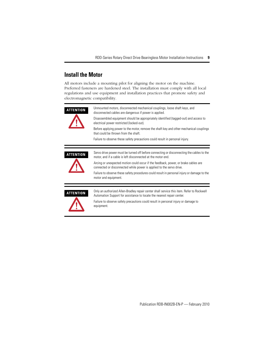 Install the motor | Rockwell Automation RDD-B4102 Rotary Direct Drive Bearingless Motors User Manual | Page 9 / 32