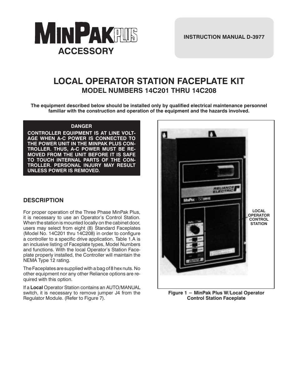 Rockwell Automation MinPak Plus Local Operator Station Faceplate Kit 14C201-208 User Manual | 6 pages