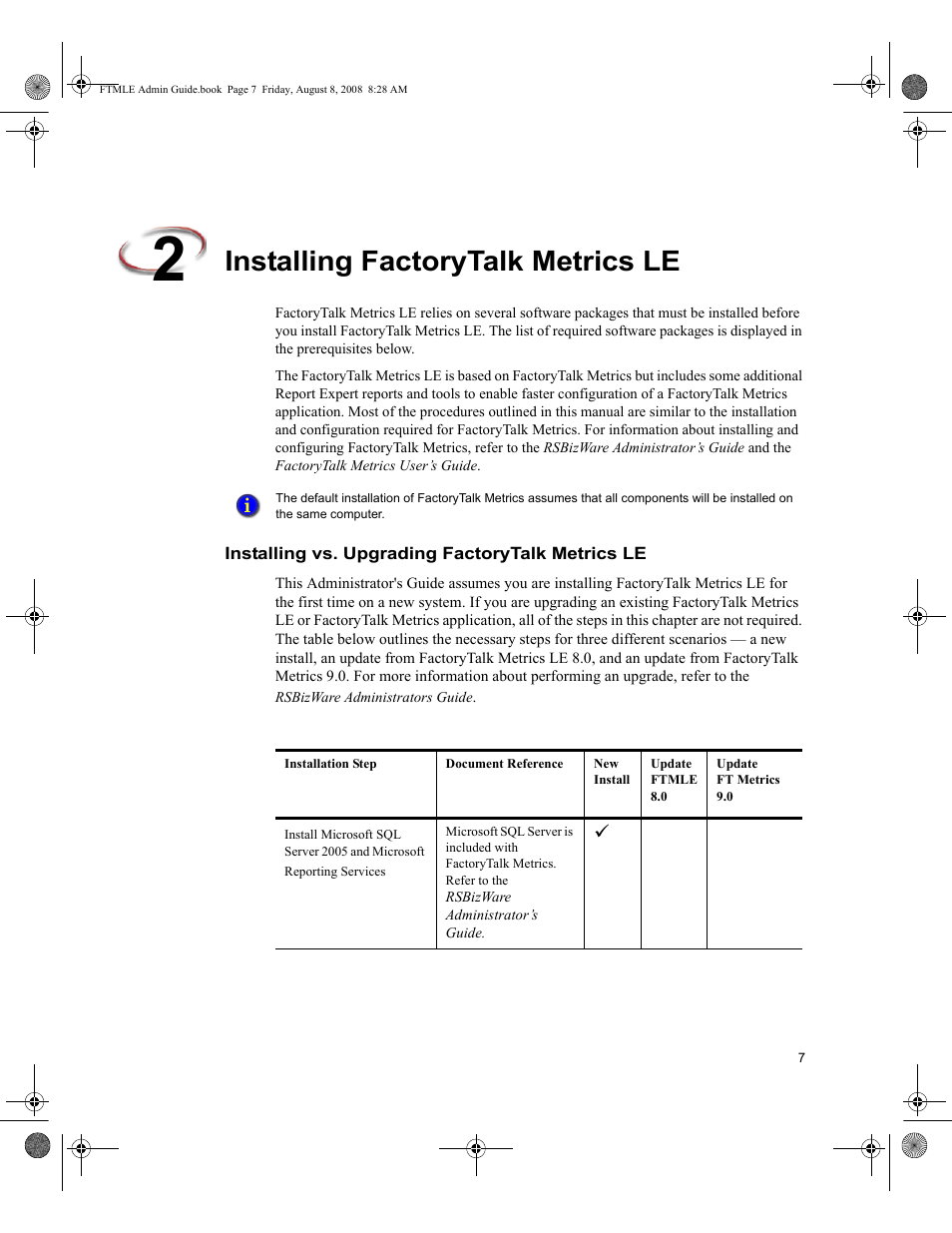 Installing factorytalk metrics le, Installing vs. upgrading factorytalk metrics le | Rockwell Automation FactoryTalk Metrics Line Edition Administrators Guide User Manual | Page 11 / 68