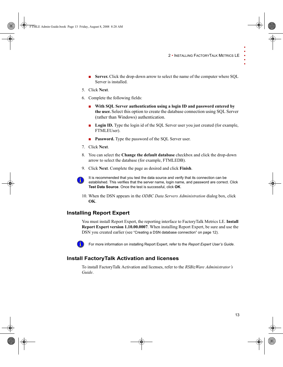 Installing report expert, Install factorytalk activation and licenses | Rockwell Automation FactoryTalk Metrics Line Edition Administrators Guide User Manual | Page 17 / 68