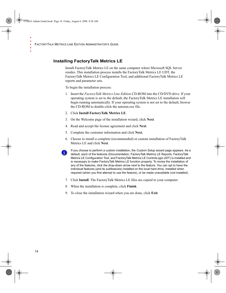 Installing factorytalk metrics le | Rockwell Automation FactoryTalk Metrics Line Edition Administrators Guide User Manual | Page 18 / 68