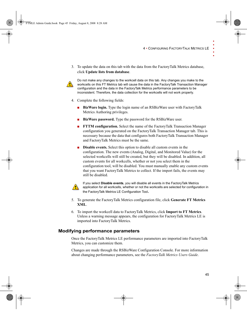 Modifying performance parameters | Rockwell Automation FactoryTalk Metrics Line Edition Administrators Guide User Manual | Page 49 / 68