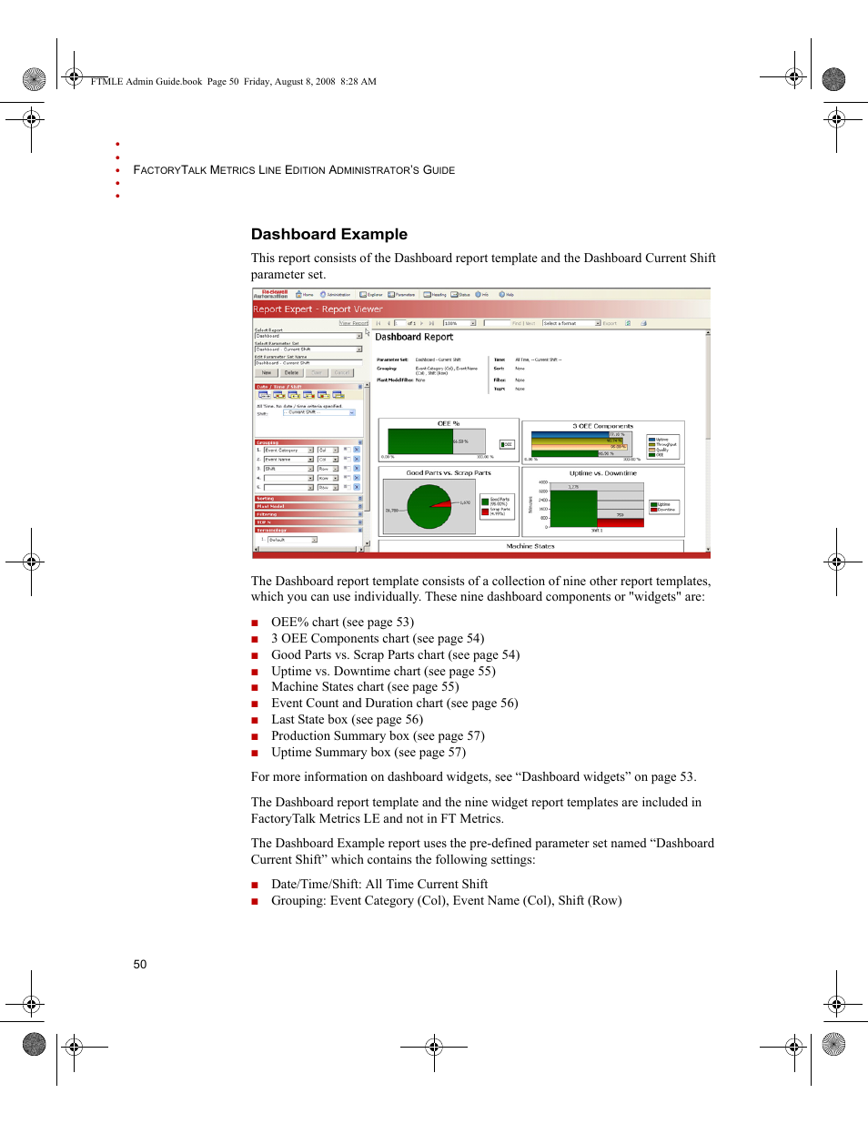 Dashboard example | Rockwell Automation FactoryTalk Metrics Line Edition Administrators Guide User Manual | Page 54 / 68