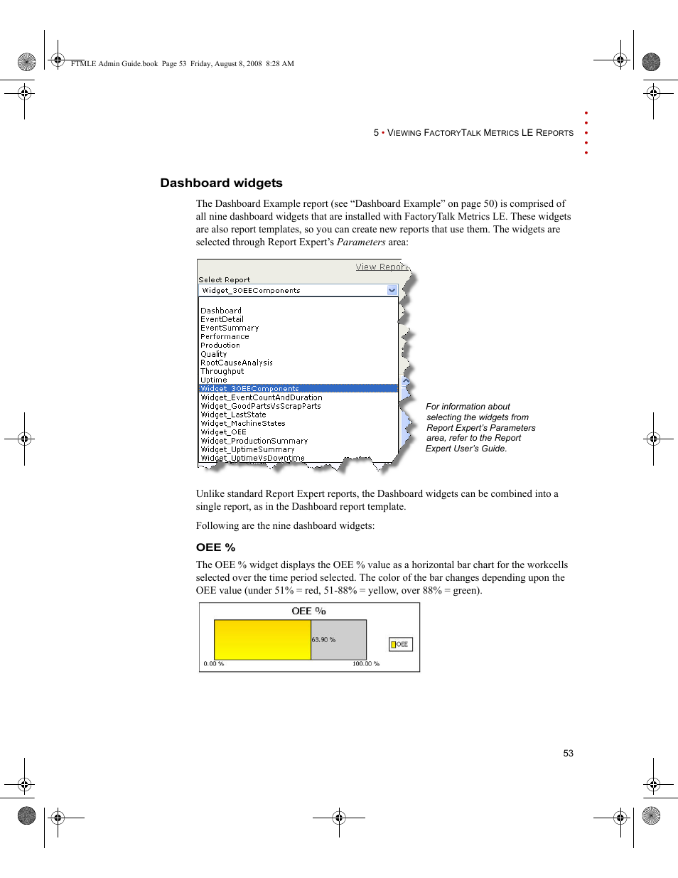 Dashboard widgets | Rockwell Automation FactoryTalk Metrics Line Edition Administrators Guide User Manual | Page 57 / 68