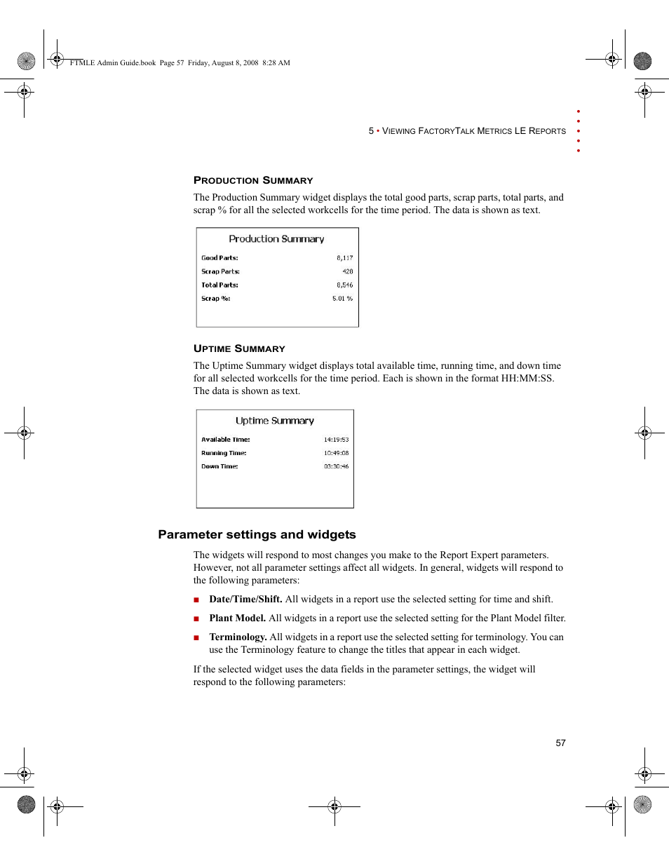 Parameter settings and widgets | Rockwell Automation FactoryTalk Metrics Line Edition Administrators Guide User Manual | Page 61 / 68