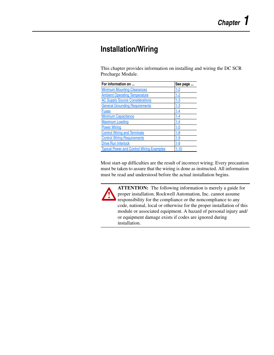 Chapter 1, Installation/wiring | Rockwell Automation 20D DC SCR Precharge Module User Manual | Page 11 / 36