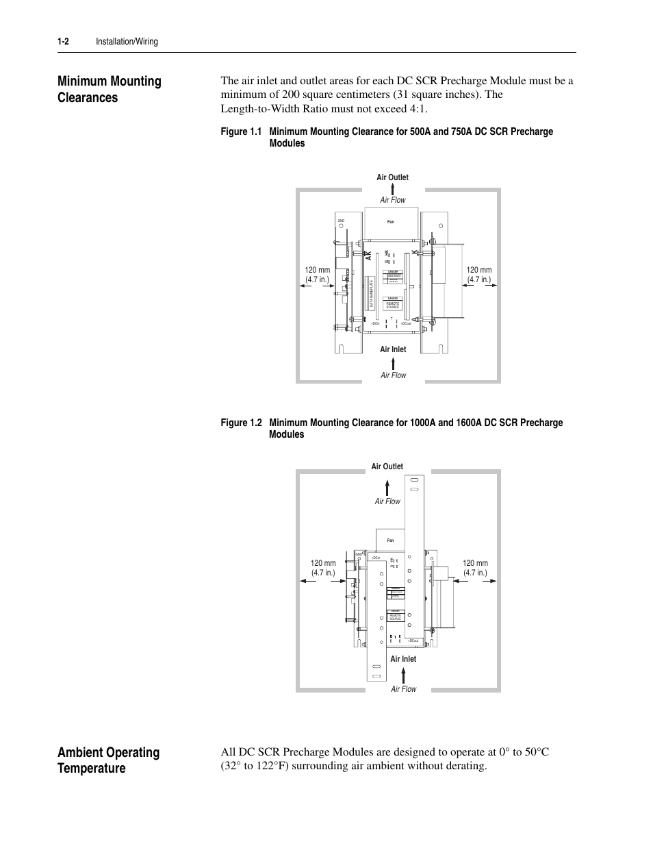 Minimum mounting clearances, Ambient operating temperature | Rockwell Automation 20D DC SCR Precharge Module User Manual | Page 12 / 36