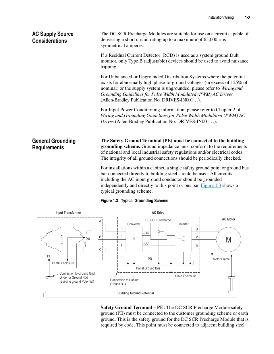 Ac supply source considerations, General grounding requirements | Rockwell Automation 20D DC SCR Precharge Module User Manual | Page 13 / 36