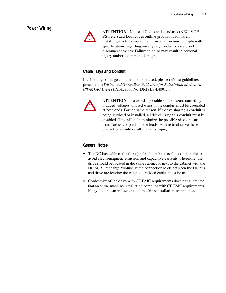 Power wiring, Cable trays and conduit, General notes | Power wiring -5 | Rockwell Automation 20D DC SCR Precharge Module User Manual | Page 15 / 36