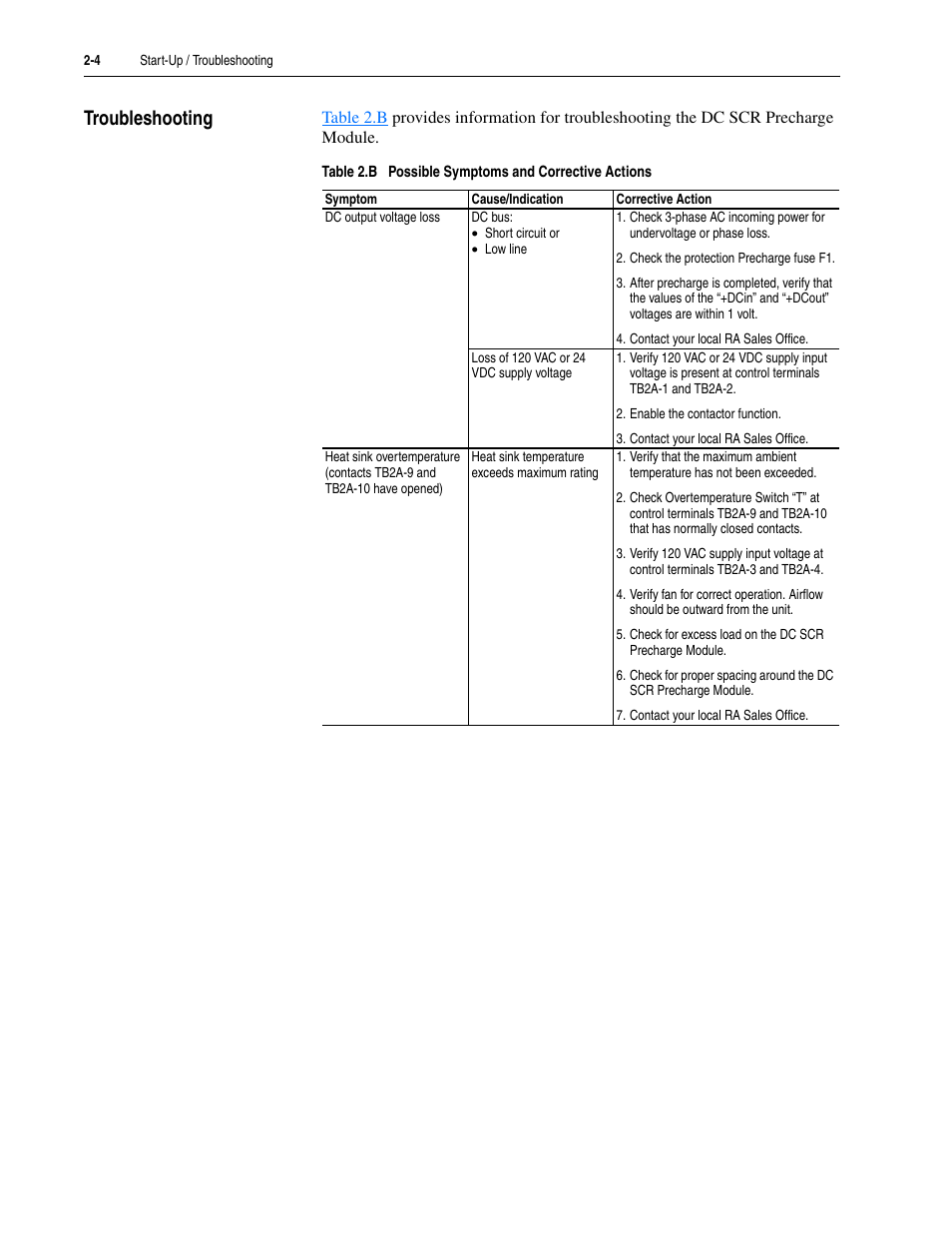 Troubleshooting, Troubleshooting -4, Refer to | Table 2.b | Rockwell Automation 20D DC SCR Precharge Module User Manual | Page 26 / 36