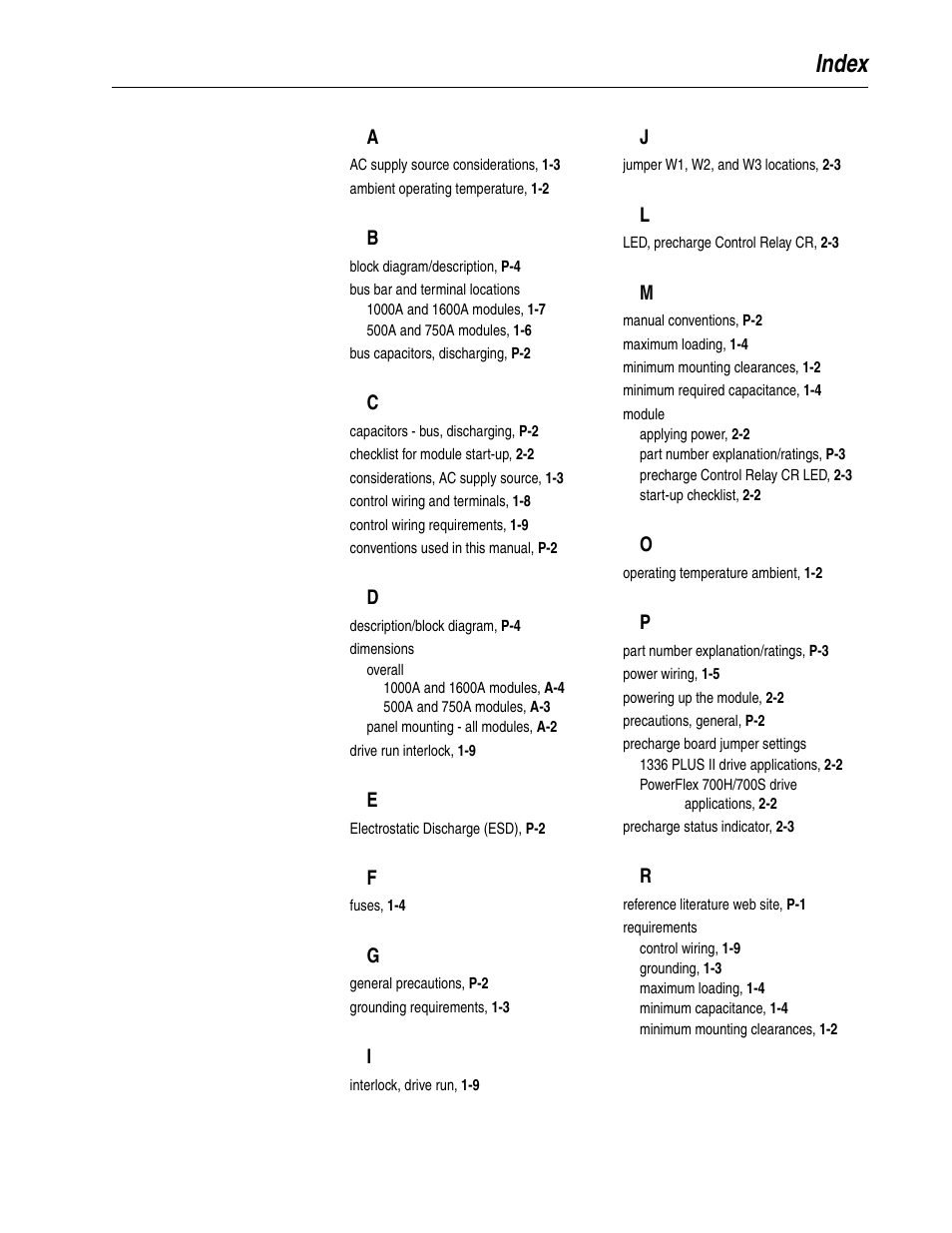 Index | Rockwell Automation 20D DC SCR Precharge Module User Manual | Page 31 / 36