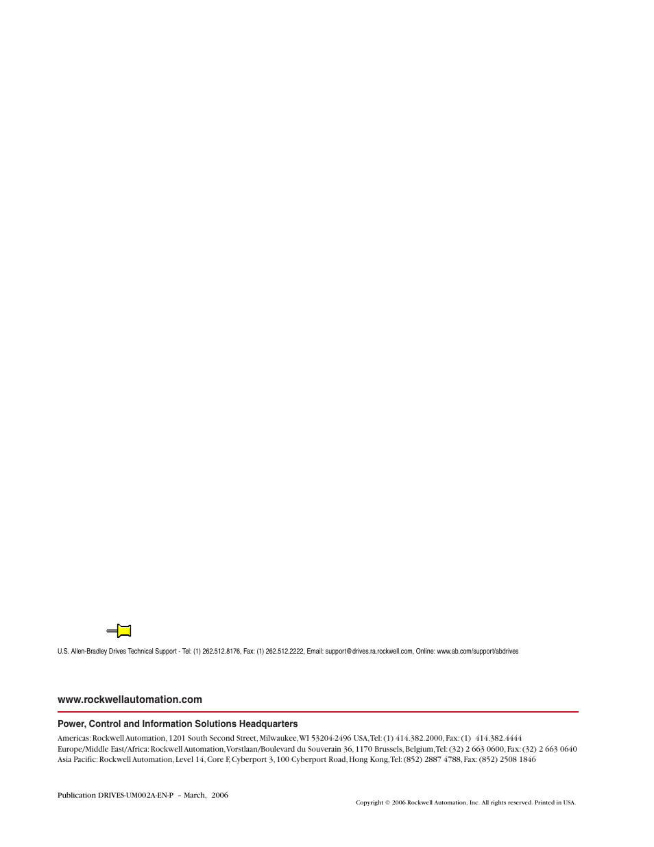 Back cover/pub no./date | Rockwell Automation 20D DC SCR Precharge Module User Manual | Page 36 / 36