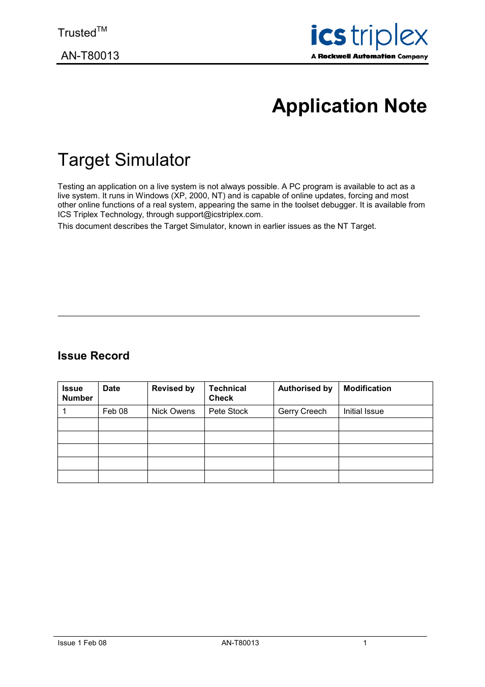 Rockwell Automation T80013 Application Note Target Simulator User Manual | 6 pages