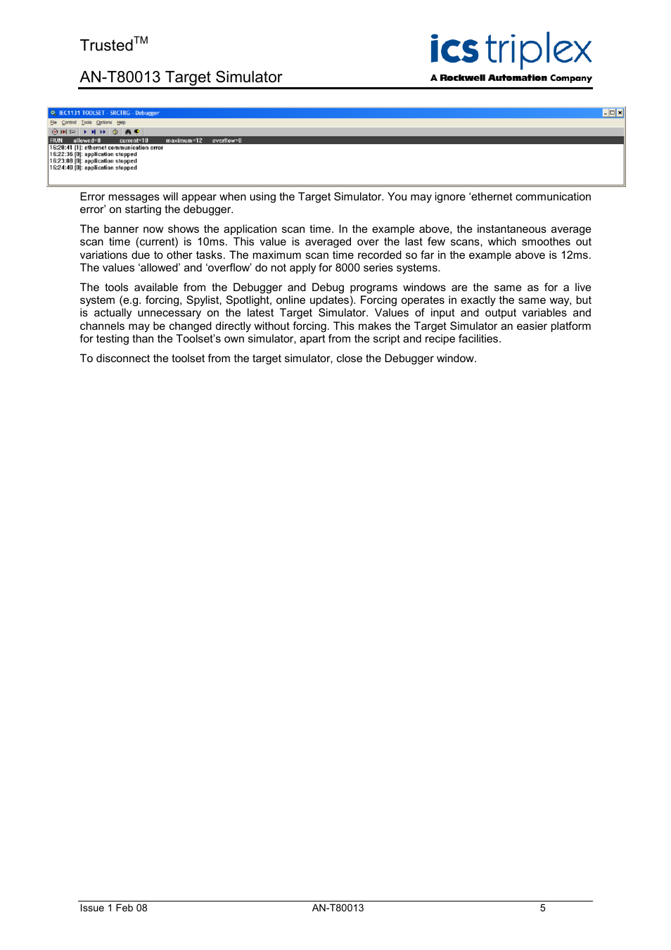 Trusted | Rockwell Automation T80013 Application Note Target Simulator User Manual | Page 5 / 6