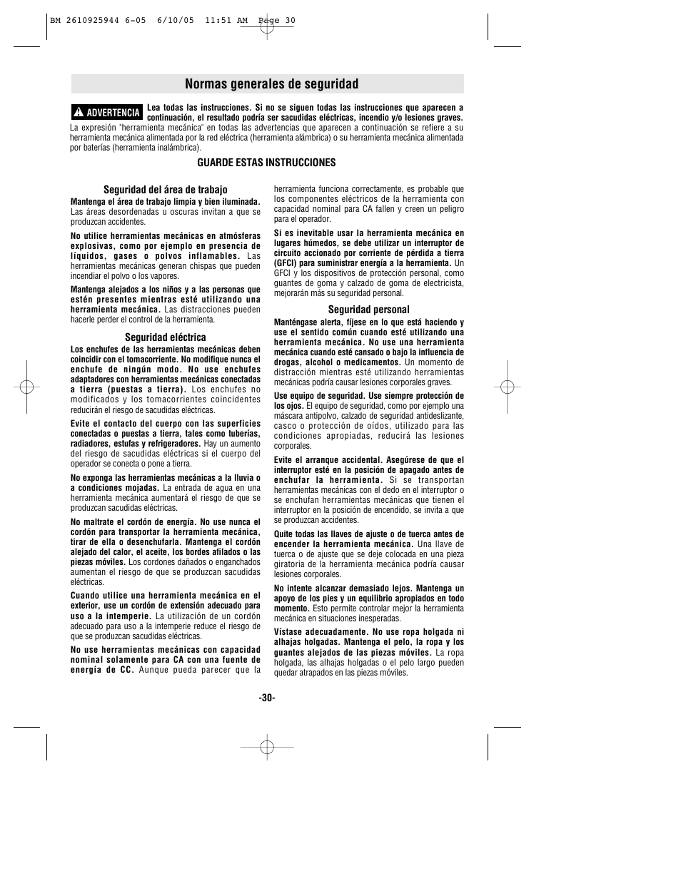 Normas generales de seguridad | Bosch 53518 User Manual | Page 30 / 44