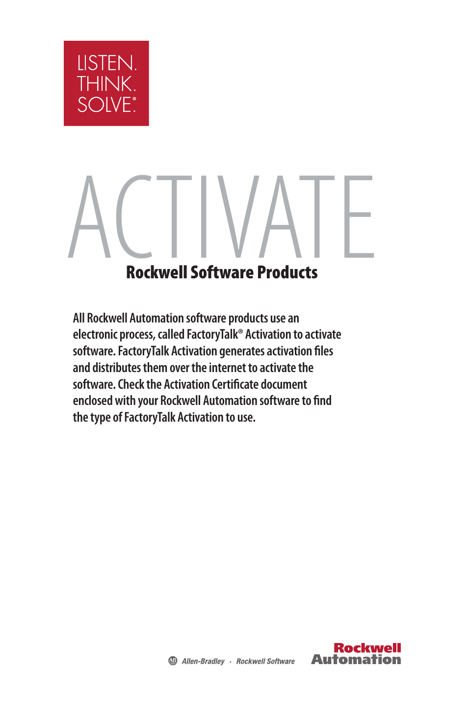 Rockwell Automation Activate Rockwell Software Products User Manual | 8 pages