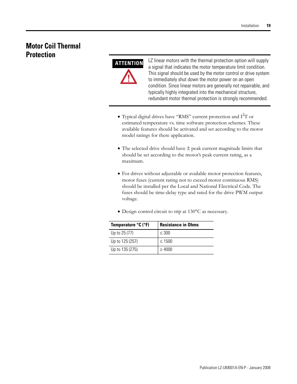 Motor coil thermal protection | Rockwell Automation LZ Series Linear Motors User Manual | Page 19 / 64