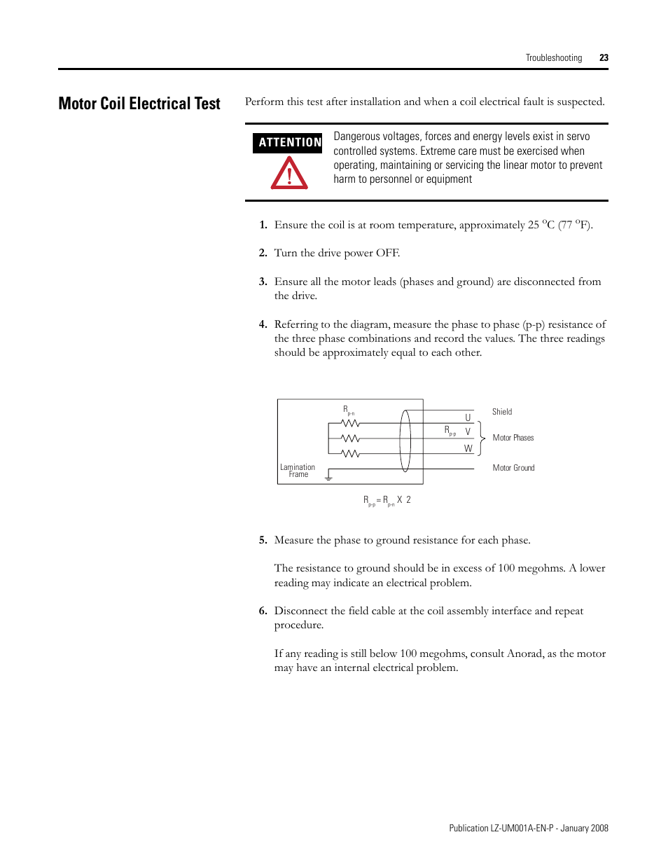 Motor coil electrical test | Rockwell Automation LZ Series Linear Motors User Manual | Page 23 / 64