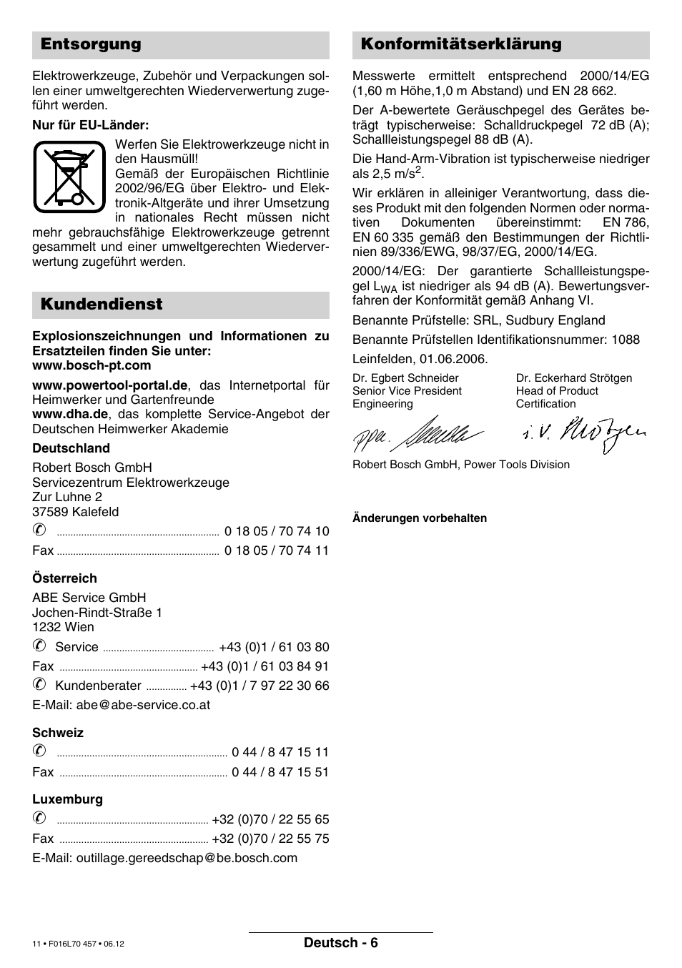 Entsorgung kundendienst konformitätserklärung | Bosch ART EASYTRIM Accu NIMH User Manual | Page 11 / 168