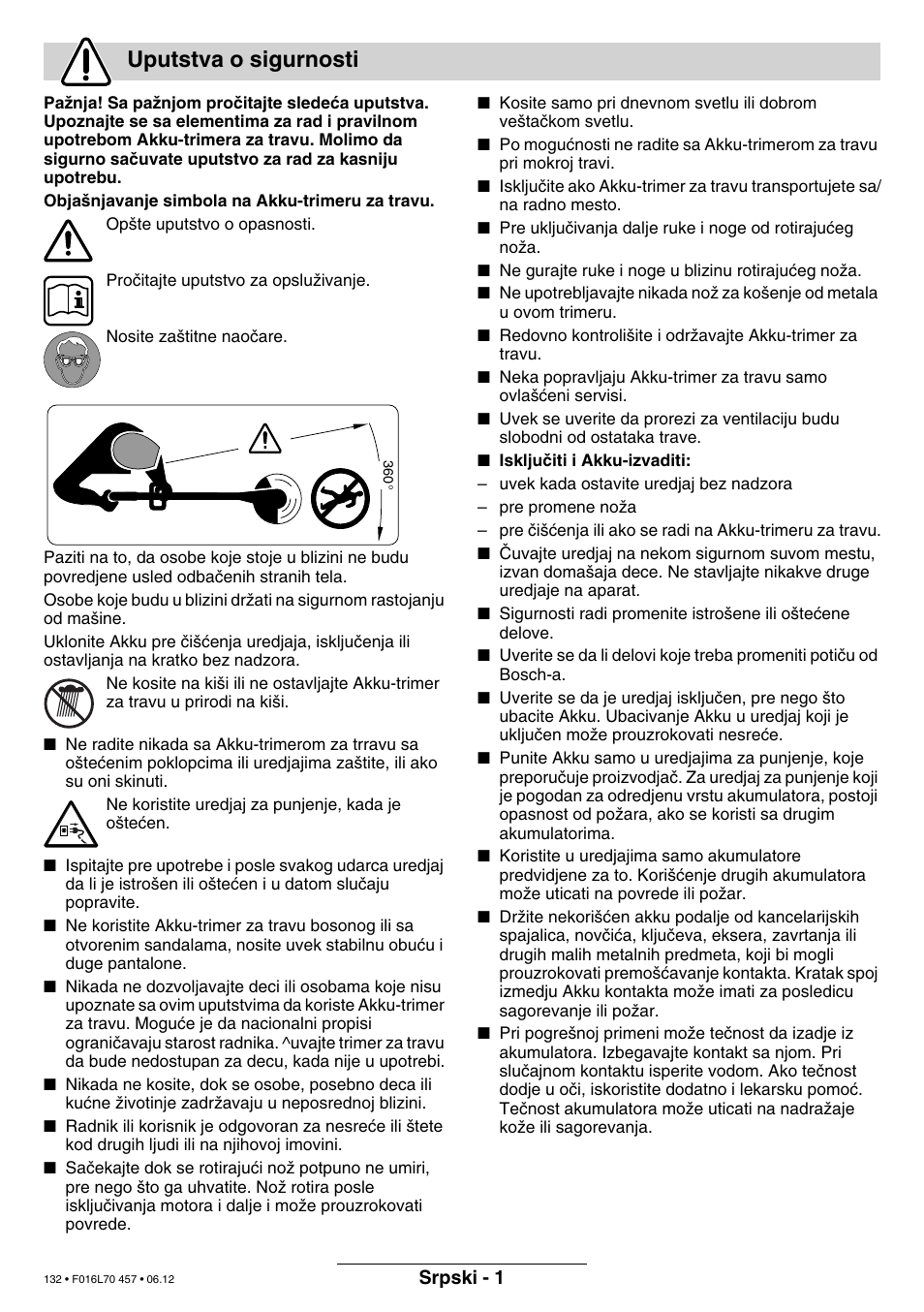 Uputstva o sigurnosti | Bosch ART EASYTRIM Accu NIMH User Manual | Page 132 / 168