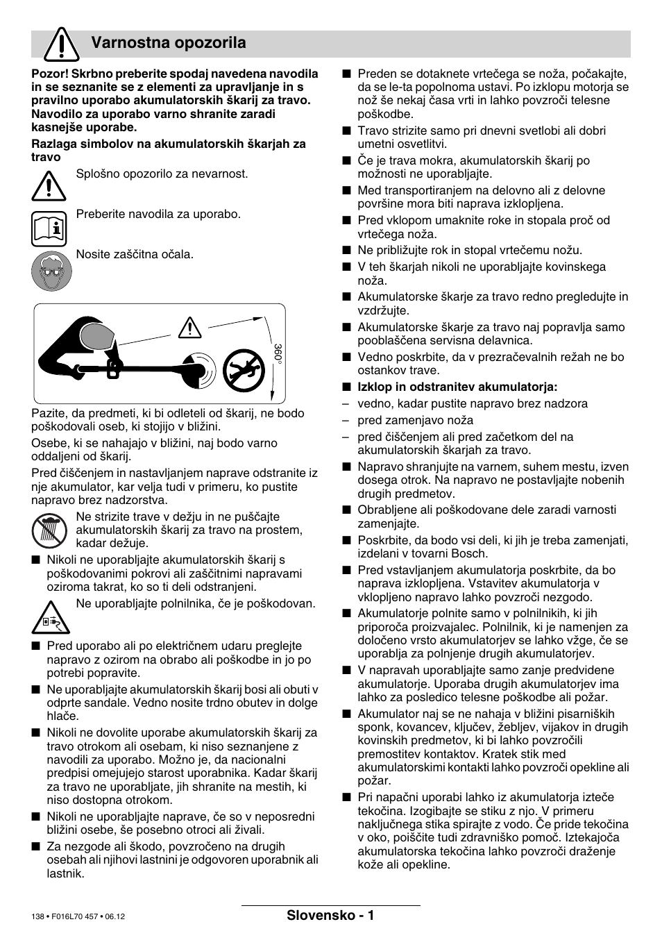 Varnostna opozorila | Bosch ART EASYTRIM Accu NIMH User Manual | Page 138 / 168