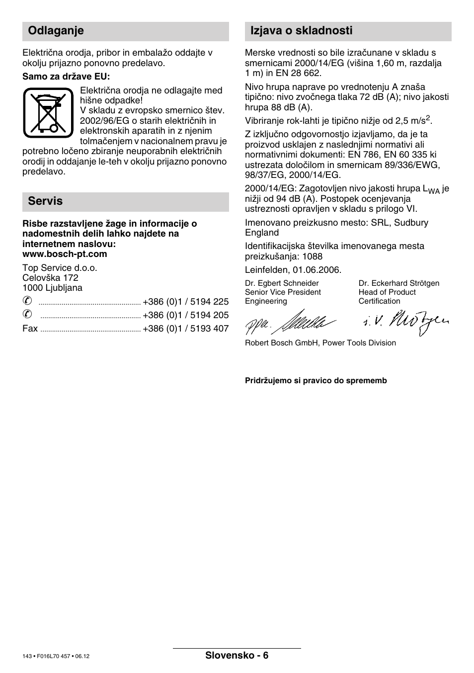 Odlaganje servis izjava o skladnosti | Bosch ART EASYTRIM Accu NIMH User Manual | Page 143 / 168