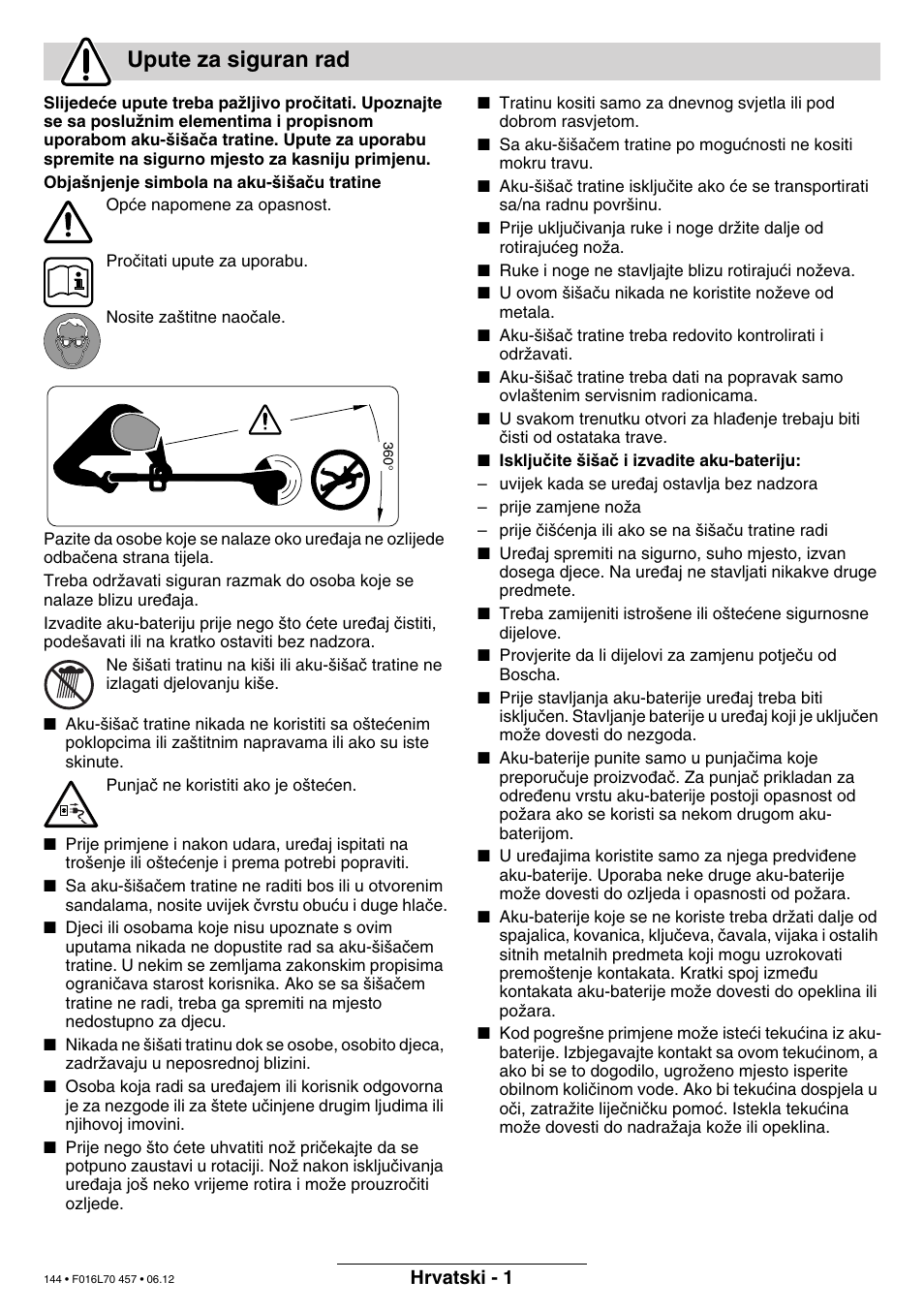 Upute za siguran rad | Bosch ART EASYTRIM Accu NIMH User Manual | Page 144 / 168