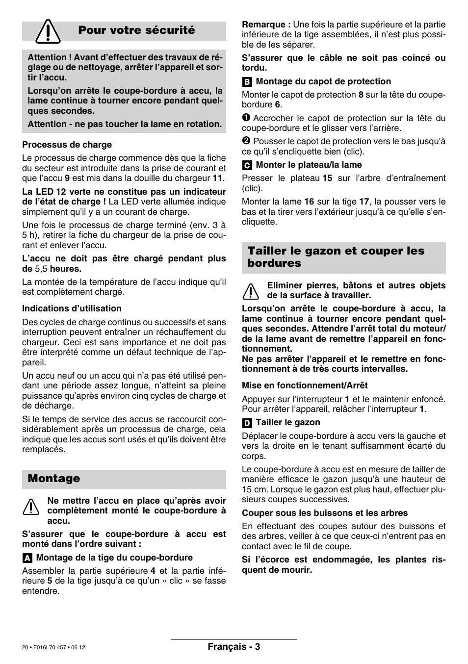 Pour votre sécurité, Montage, Tailler le gazon et couper les bordures | Bosch ART EASYTRIM Accu NIMH User Manual | Page 20 / 168