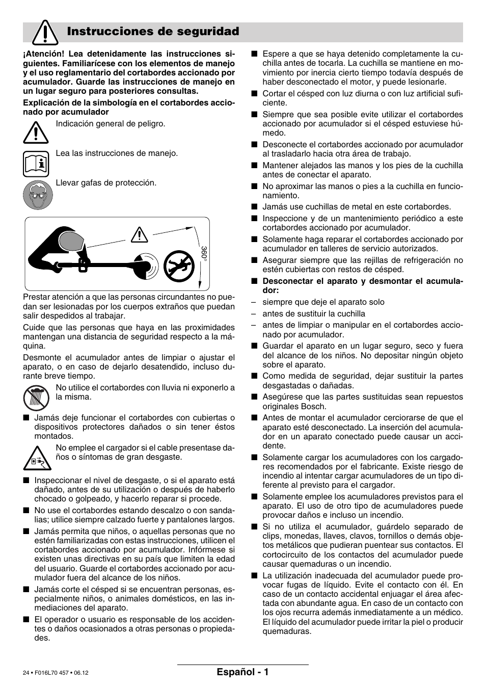 Instrucciones de seguridad | Bosch ART EASYTRIM Accu NIMH User Manual | Page 24 / 168