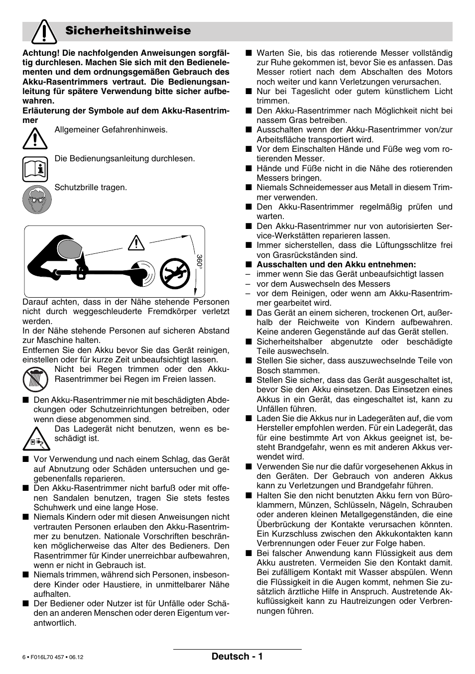 Sicherheitshinweise | Bosch ART EASYTRIM Accu NIMH User Manual | Page 6 / 168