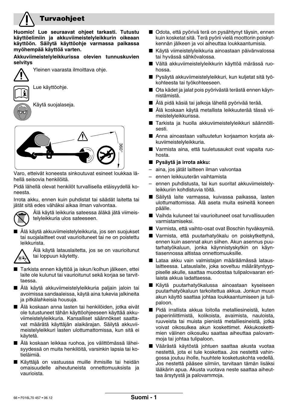 Turvaohjeet | Bosch ART EASYTRIM Accu NIMH User Manual | Page 66 / 168