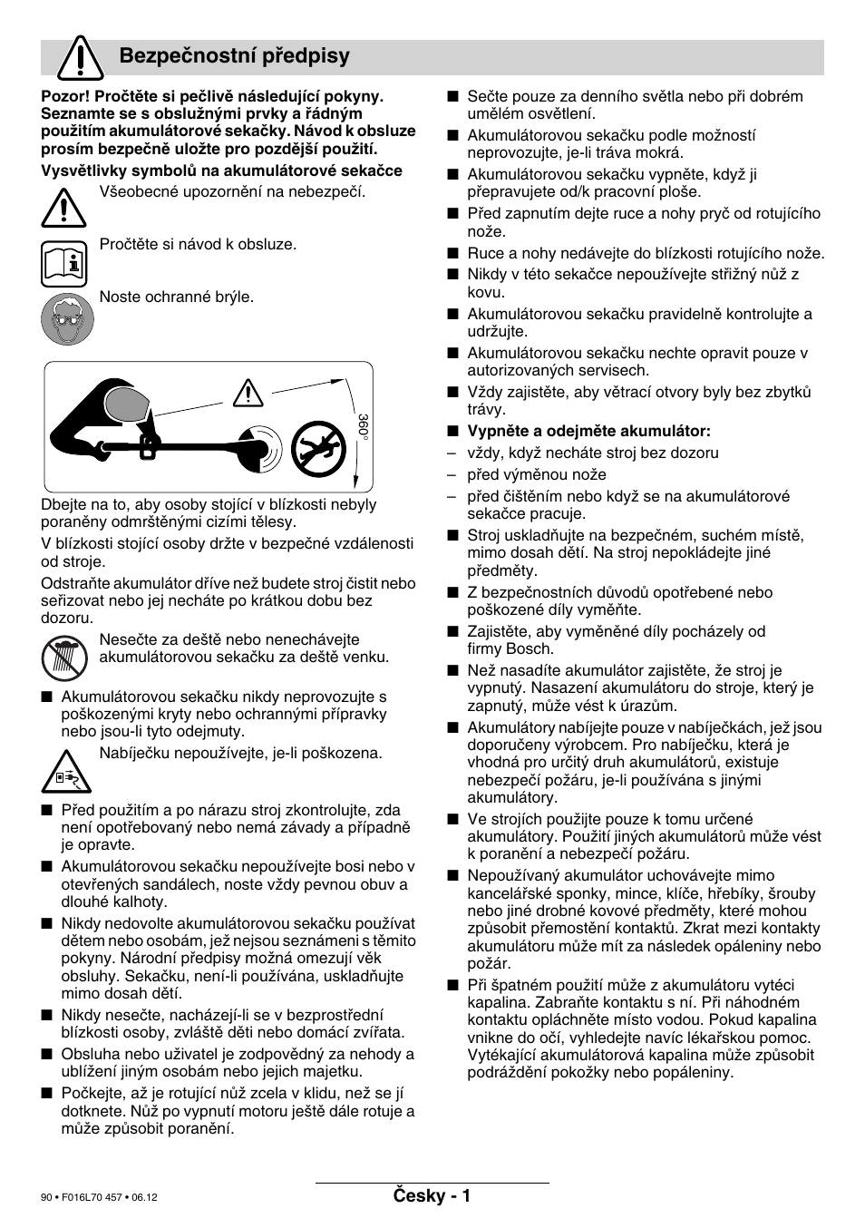 Bezpeãnostní pﬁedpisy | Bosch ART EASYTRIM Accu NIMH User Manual | Page 90 / 168